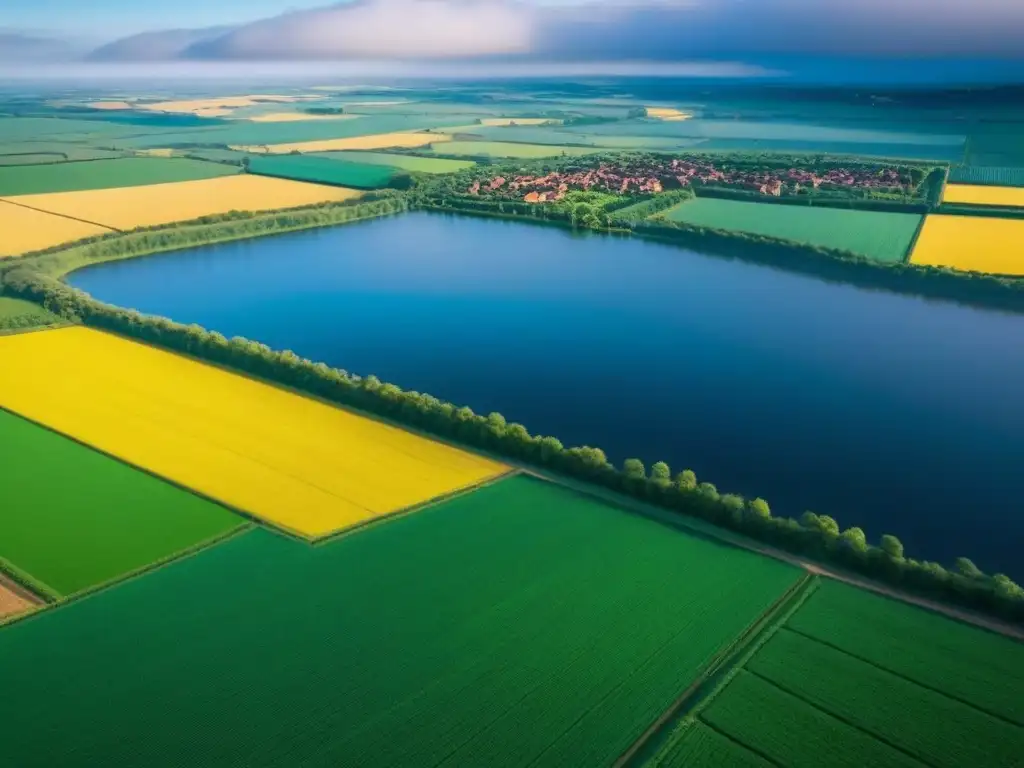 Armonía rural: tecnología y naturaleza se fusionan Un paisaje rural vasto con tecnología integrada, mostrando la armonía entre naturaleza e innovación