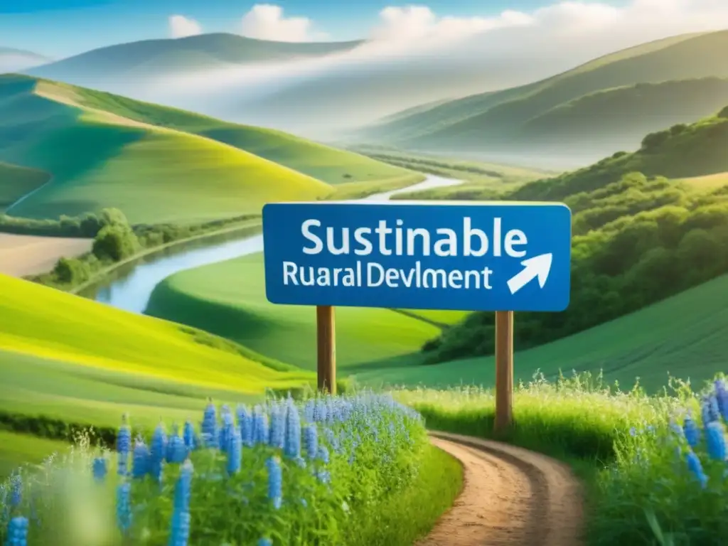 Sostenible desarrollo rural en paisaje verde de Norteamérica Paisaje rural en Norteamérica con flores silvestres y río