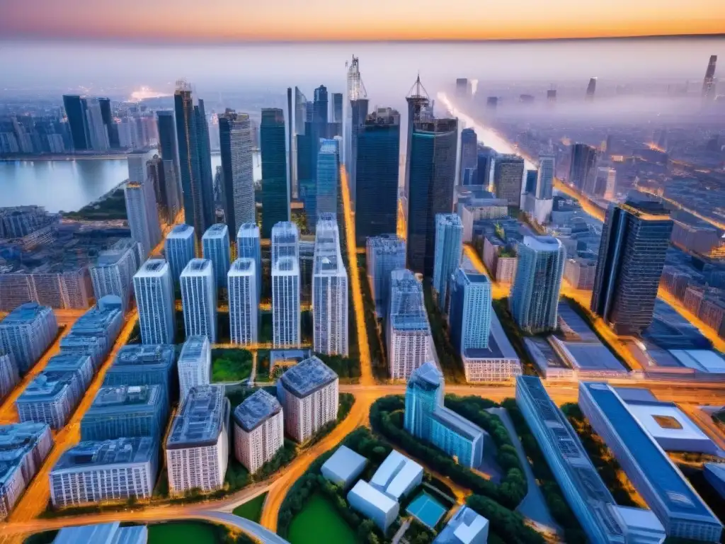 Metrópolis moderna: arquitectura, parques y transporte en armonía Un paisaje urbano dinámico que refleja la relación entre políticas urbanas, desarrollos inmobiliarios y áreas metropolitanas