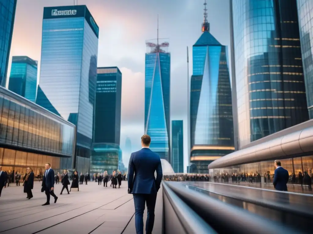 Metrópolis futurista: fusión arquitectónica europea y modernidad Un paisaje urbano futurista con arquitectura europea y elementos modernos, enfocado en el Brexit y los tipos de interés inmobiliarios