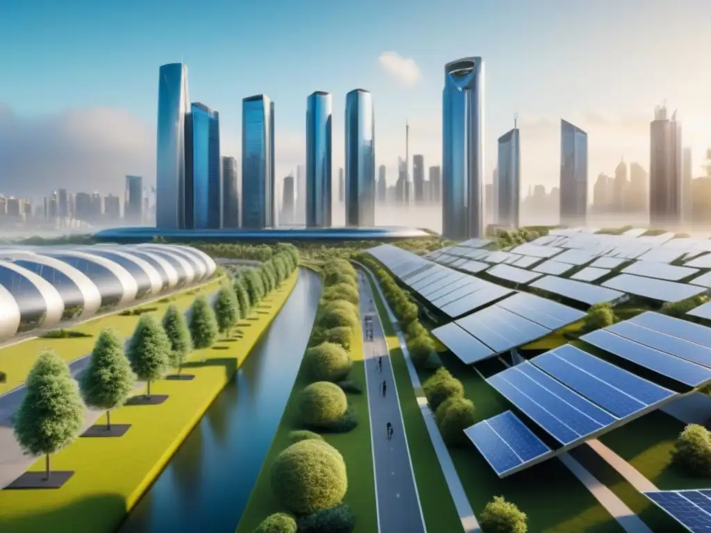 Metrópolis futurista: arquitectura sostenible en armonía con la naturaleza Un paisaje urbano futurista con arquitectura sostenible en realidad virtual en proyectos sostenibles