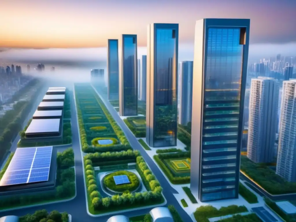 Metrópolis futurista: inversión inmobiliaria de vanguardia Un paisaje urbano futurista con casas inteligentes y tecnología avanzada, ideal para inversionistas globales mercado inmobiliario
