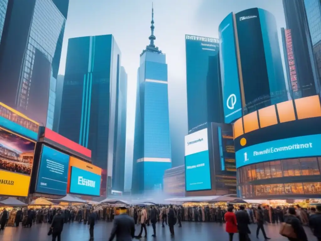 Metrópolis futurista: FinTech revoluciona el mercado inmobiliario Un paisaje urbano futurista que fusiona diseño moderno y tecnología de vanguardia, mostrando el impacto de FinTech en mercado inmobiliario