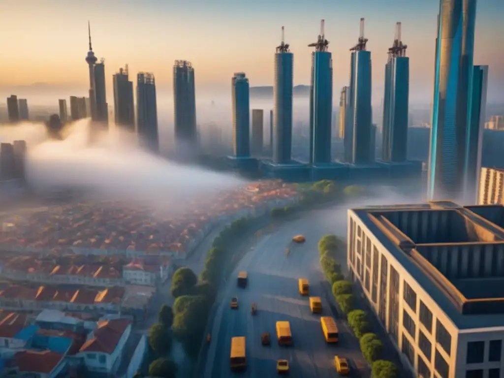 Un paisaje urbano futurista en economía en desarrollo con reformas en vivienda