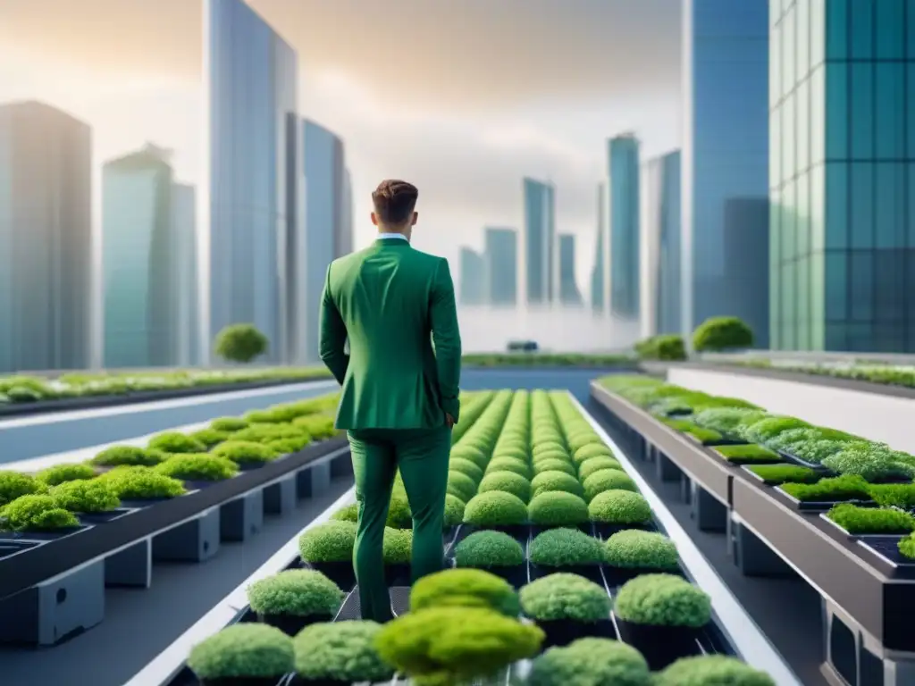 Metrópolis sostenible del futuro: arquitectura verde y moderna Un paisaje urbano futurista con edificios verdes y energía sostenible, destacando incentivos fiscales propiedades verdes