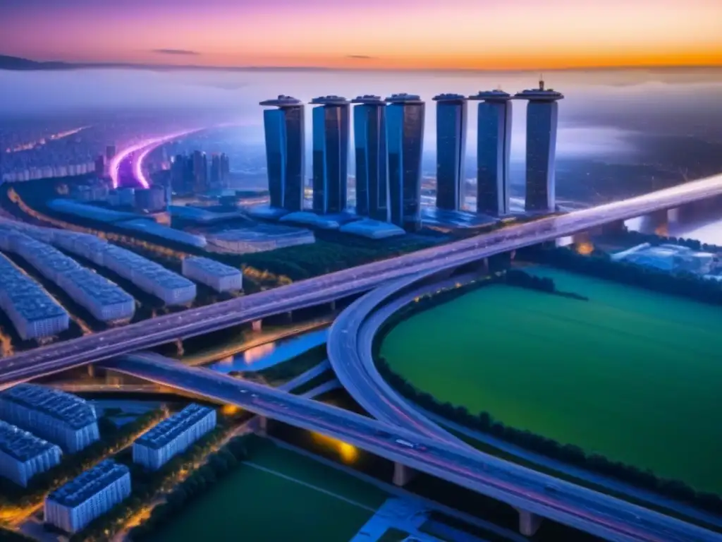 Metrópolis futurista de Europa del Este: sostenibilidad y modernidad Un paisaje urbano futurista de Europa del Este con edificios eficientes, áreas verdes y sistemas de transporte avanzados