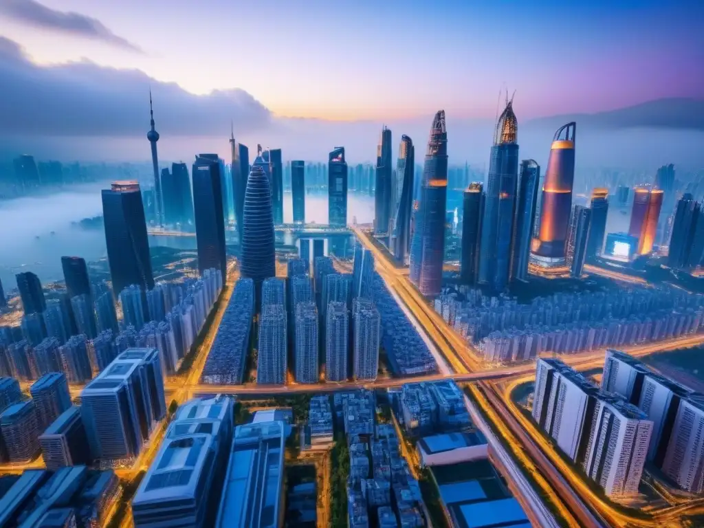 Futurismo asiático: ciudad hightech en 8k Un paisaje urbano futurista en Asia, fusionando elementos tradicionales con tecnología avanzada