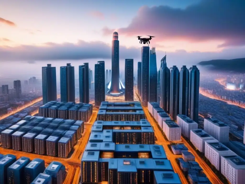 Metrópolis futurista con inteligencia artificial avanzada Un paisaje urbano futurista con inteligencia artificial en marketing inmobiliario