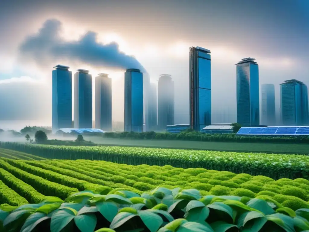 Metrópolis futurista ecoamigable: ciudad sostenible con naturaleza urbana Un paisaje urbano futurista con rascacielos sostenibles, jardines verticales y energía renovable