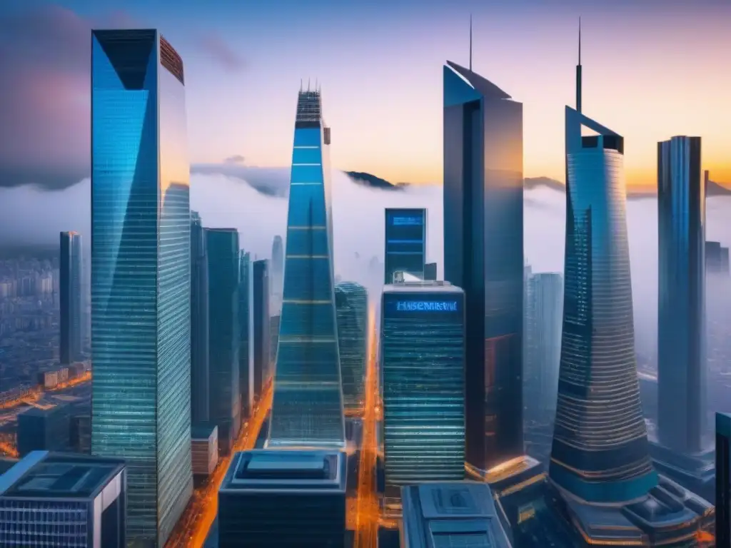 Metropolis futurista: innovación y tradición en el mercado inmobiliario Un paisaje urbano futurista con rascacielos modernos y arquitectura tradicional, reflejando la fusión de innovación y herencia en el mercado inmobiliario ante fluctuaciones cambiarias