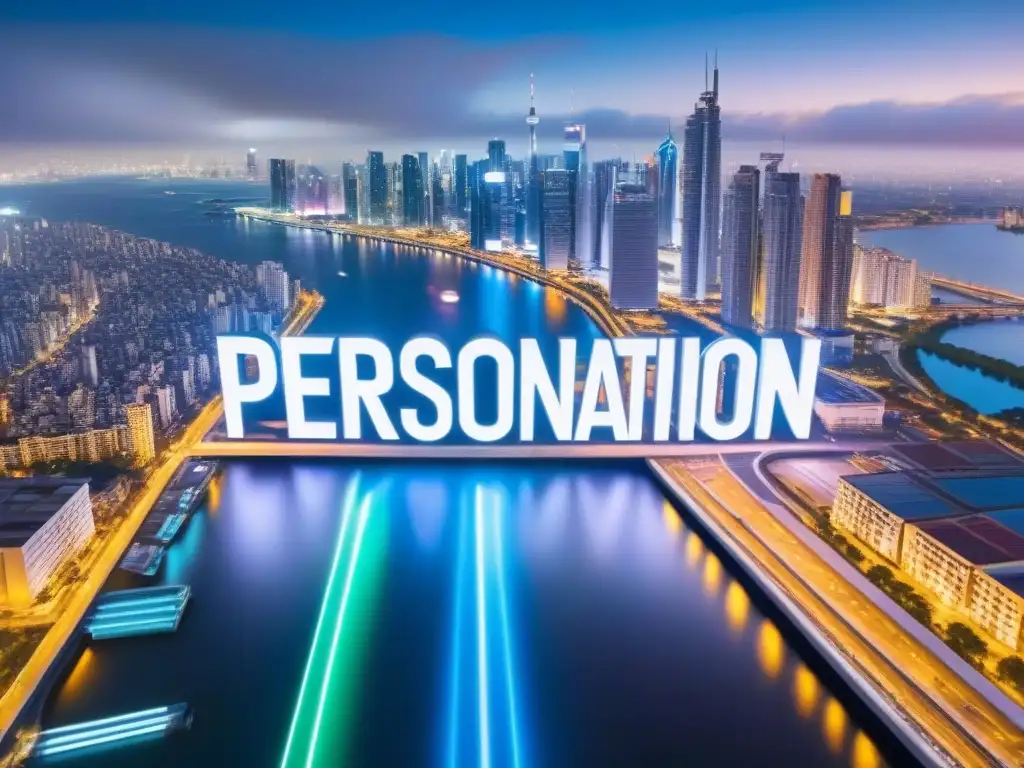 Metrópolis futurista: Marketing Inmobiliario Internacional Un paisaje urbano futurista con rascacielos iluminados y tecnología avanzada, reflejando en un río tranquilo