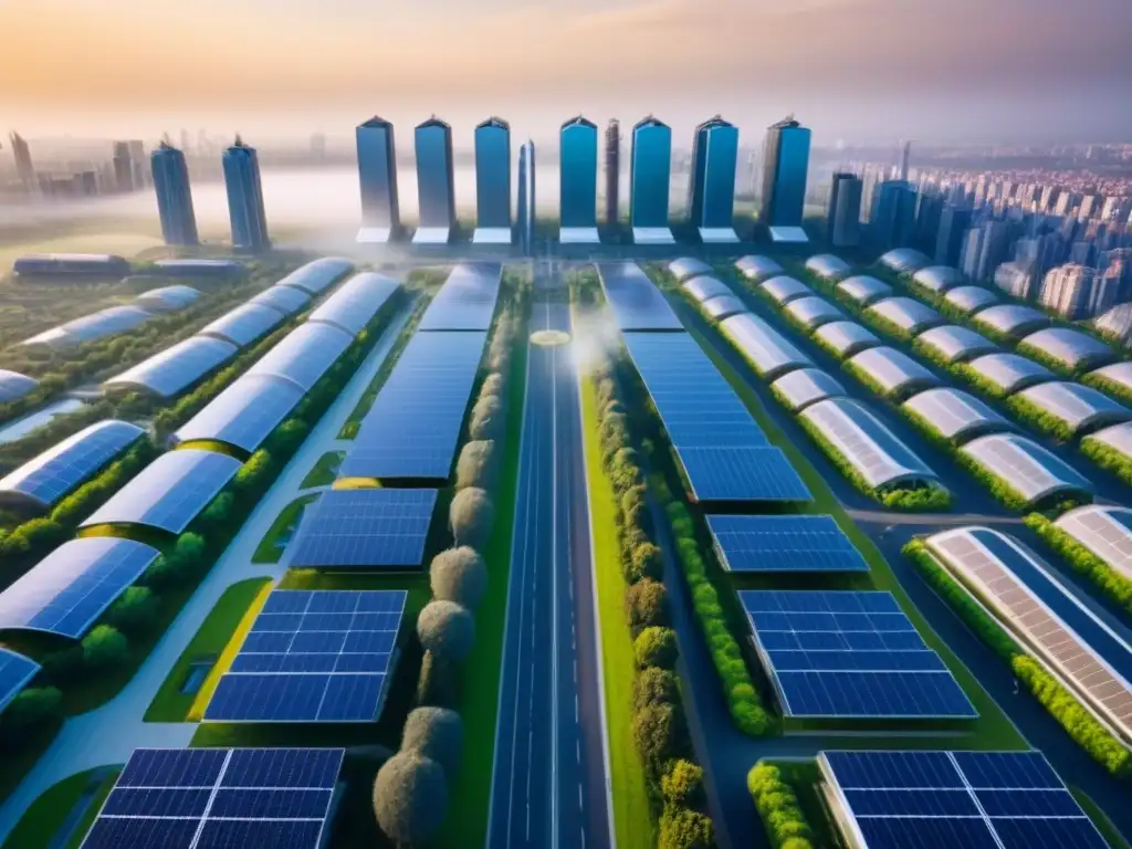 Ciudad futurista ecofriendly: innovación y sostenibilidad urbana Un paisaje urbano futurista y sostenible con energía renovable