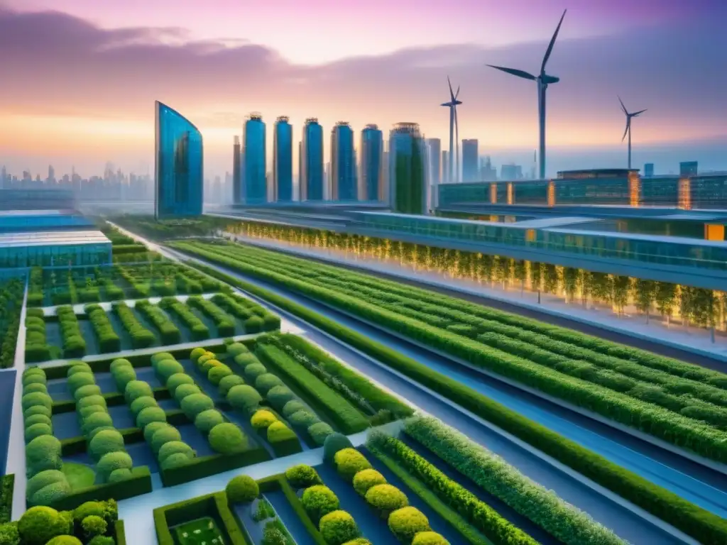 Metrópolis futurista sostenible: diseño urbano verde y tecnológico Un paisaje urbano futurista sostenible con gente diversa y edificios verdes, simbolizando el urbanismo sostenible en ciudades globales