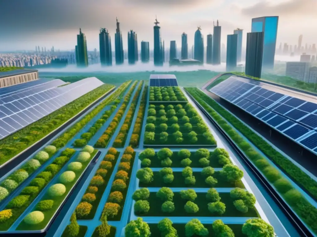 Metrópolis sostenible del futuro: ciudad verde, innovadora y vibrante Un paisaje urbano futurista y sostenible con comunidades resilientes