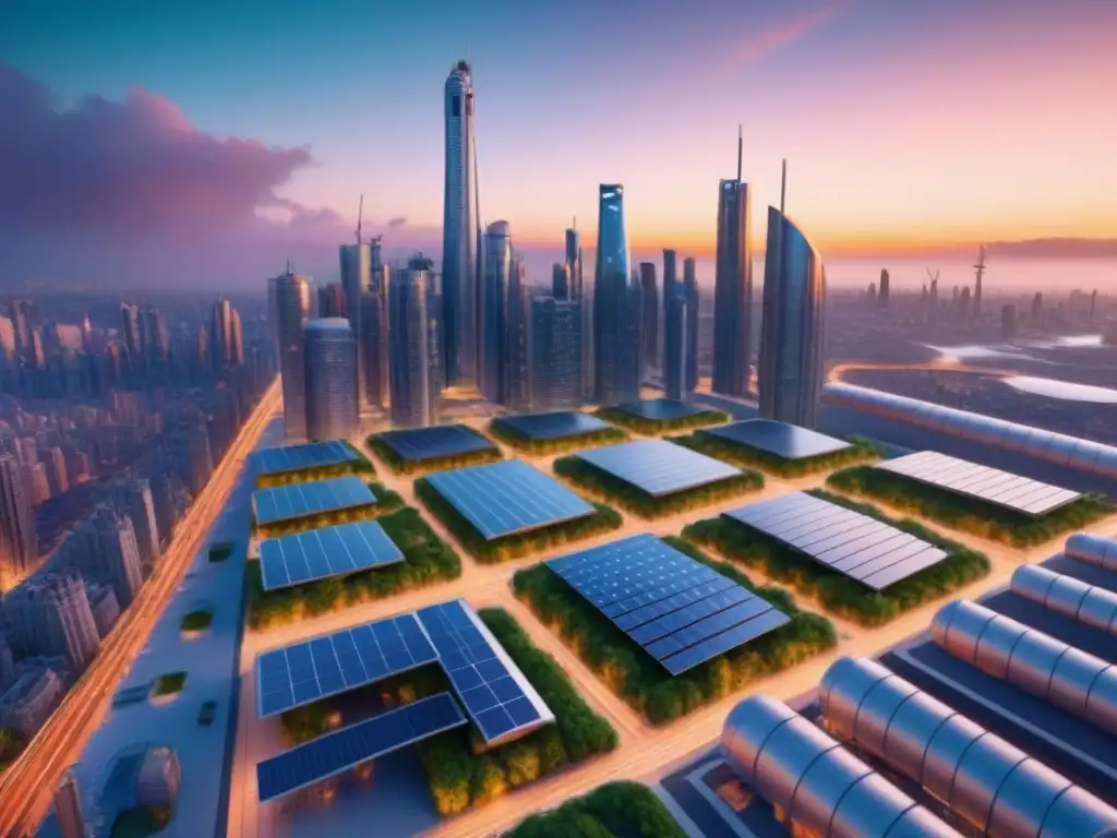 Metrópolis futurista verde: 8k de innovación urbana sostenible Un paisaje urbano futurista con tecnología sostenible y estrategias innovadoras para minimizar impuestos sobre propiedad internacional