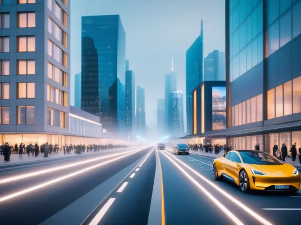 Futurismo urbano: Integración tecnológica en la ciudad moderna Un paisaje urbano futurista con tecnología en desarrollos inmobiliarios urbanos