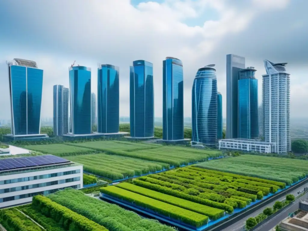 Horizonte urbano sustentable: ciencia ficción hecha realidad Un paisaje urbano futurista con tecnologías verdes, rodeado de naturaleza exuberante