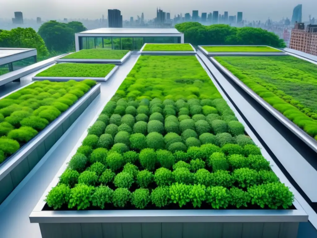 Horizonte urbano verde: armonía entre naturaleza y arquitectura Un paisaje urbano impresionante con techos verdes integrados, destacando la armonía entre naturaleza y arquitectura