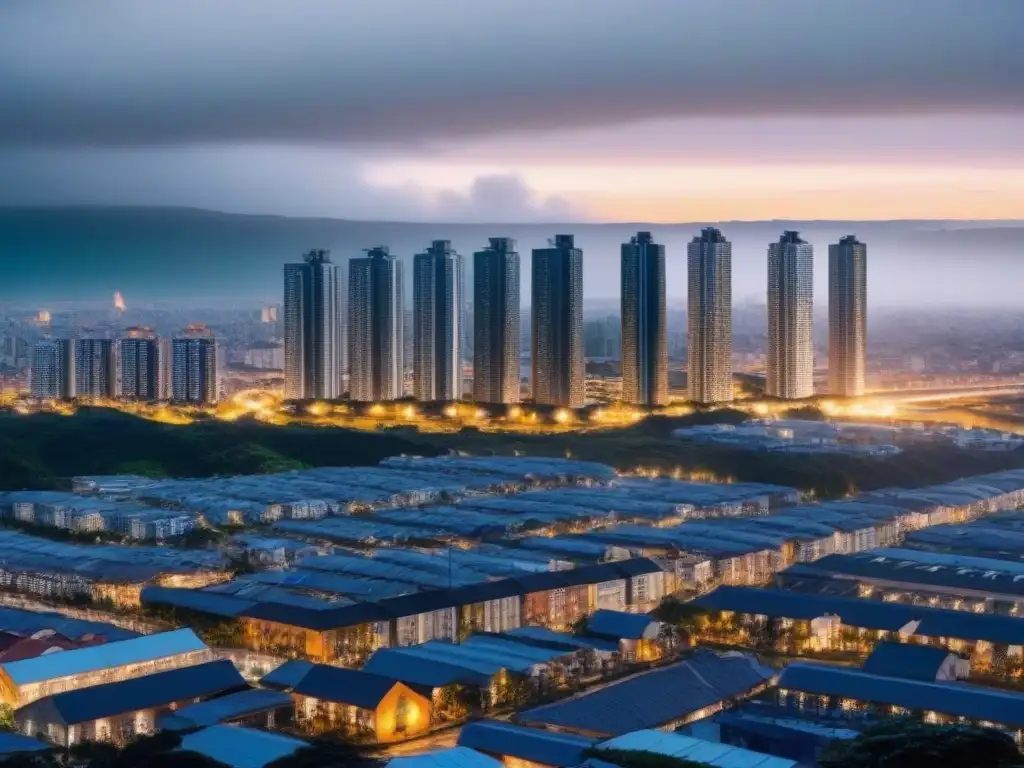 Cityscape: riesgos geológicos y urbanos Paisaje urbano moderno con una falla geológica y riesgos sísmicos
