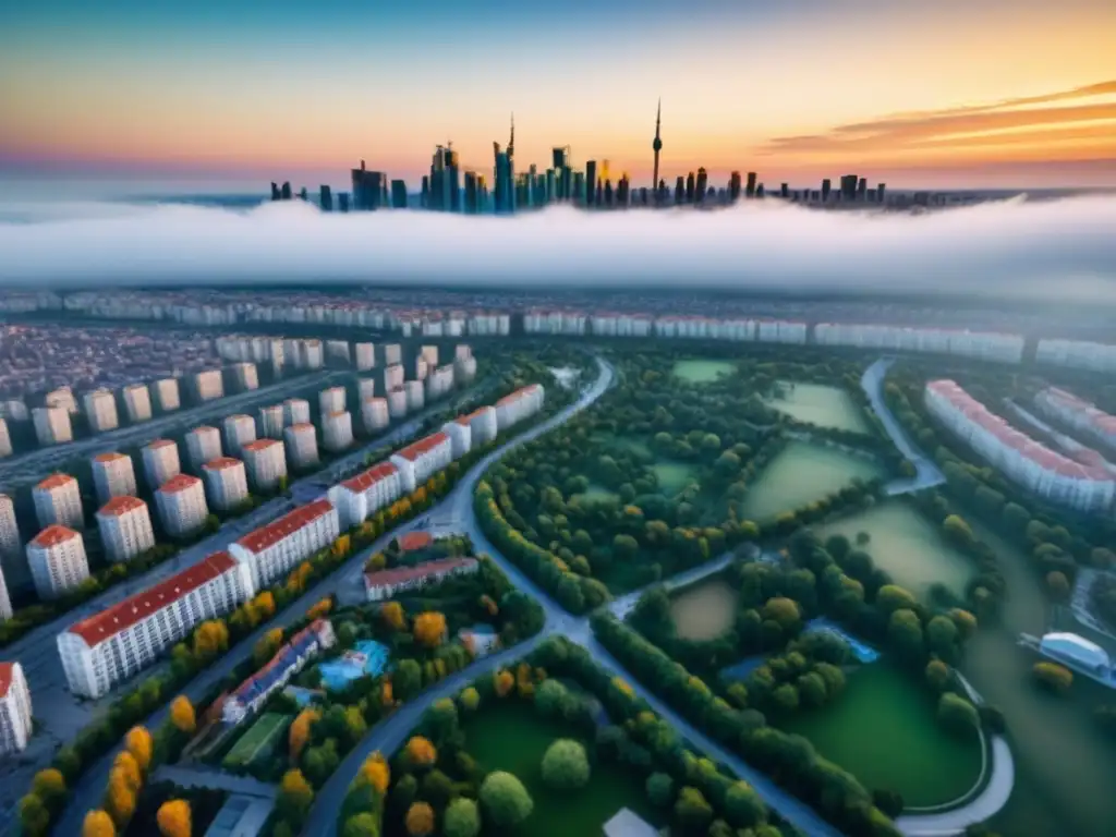 Horizonte urbano moderno en Europa del Este: inversión inmobiliaria en auge Un paisaje urbano moderno en Europa del Este con rascacielos y calles llenas de vida