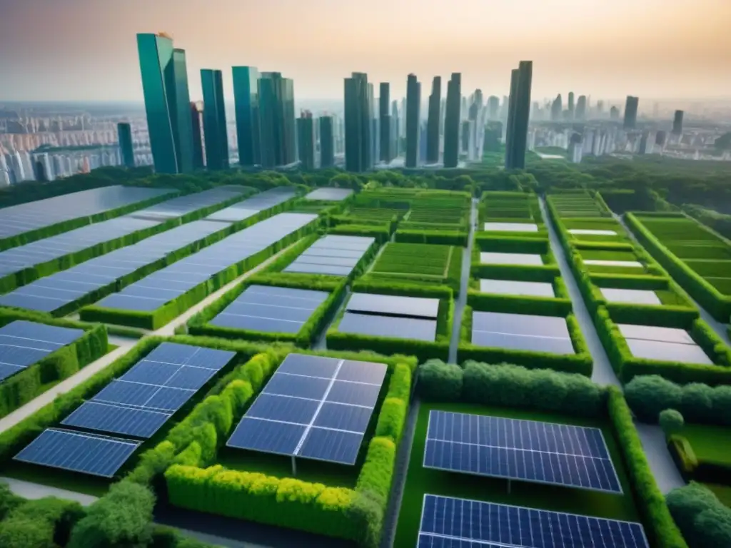 Futurismo verde: ciudad sostenible 8k Un paisaje urbano moderno con rascacielos y parques verdes, simbolizando la integración de prácticas sostenibles en la ciudad