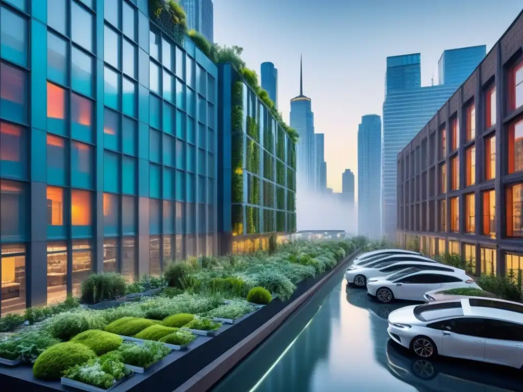 Metró líneas: una ciudad postindustrial futurista en 8k Un paisaje urbano postindustrial futurista con mezcla de historia y modernidad, reflejando el verdadero mercado inmobiliario postindustrial