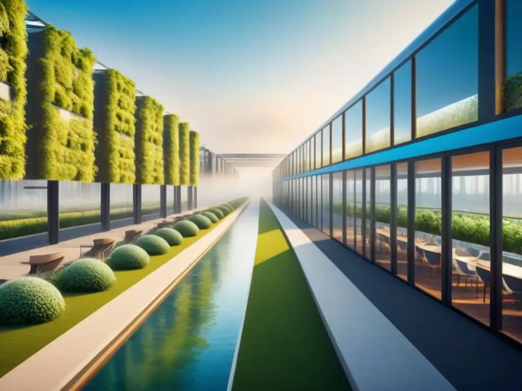Visión futurista: ciudad sostenible y ecoamigable Un paisaje urbano sostenible, arquitectura innovadora integrada con vegetación exuberante