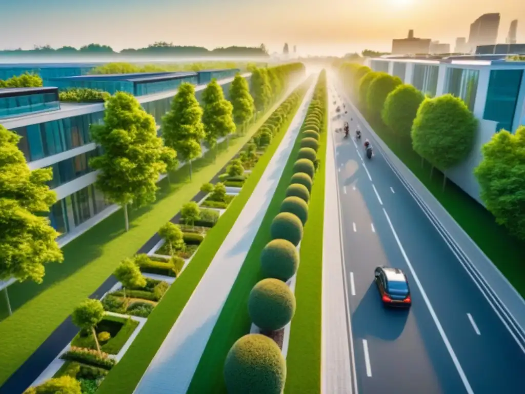 Vista aérea impresionante de paisaje urbano sostenible LEED y BREEAM Un paisaje urbano sostenible con certificaciones LEED y BREEAM inmobiliario, lleno de vida y armonía