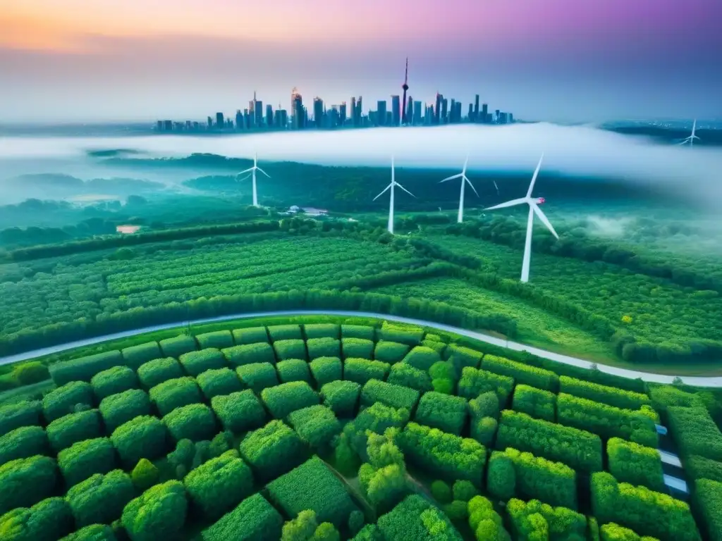 Skyline sostenible: ciudad verde con edificios eco Un paisaje urbano sostenible con edificios verdes y energías limpias