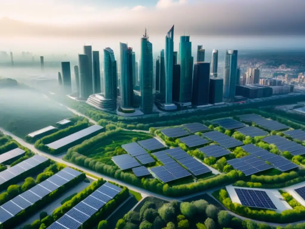 Arquitectura sostenible: ciudad moderna con edificios eco-friendly Un paisaje urbano sostenible con edificios modernos, certificación verde en inversión inmobiliaria