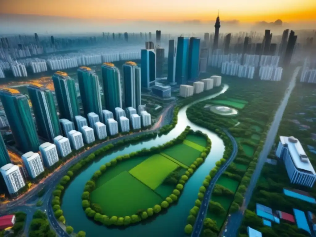 Metrópolis dinámica del sudeste asiático: fusionando tradición y modernidad Un paisaje urbano vibrante en el corazón del Sudeste Asiático, fusionando arquitectura tradicional y rascacielos modernos