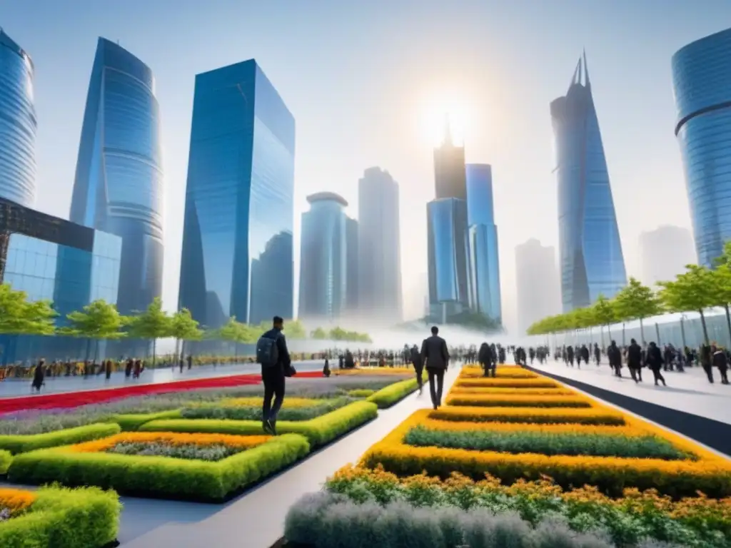 Cityscape innovador: arquitectura moderna y sostenible Un paisaje urbano vibrante con edificaciones modernas y sostenibles