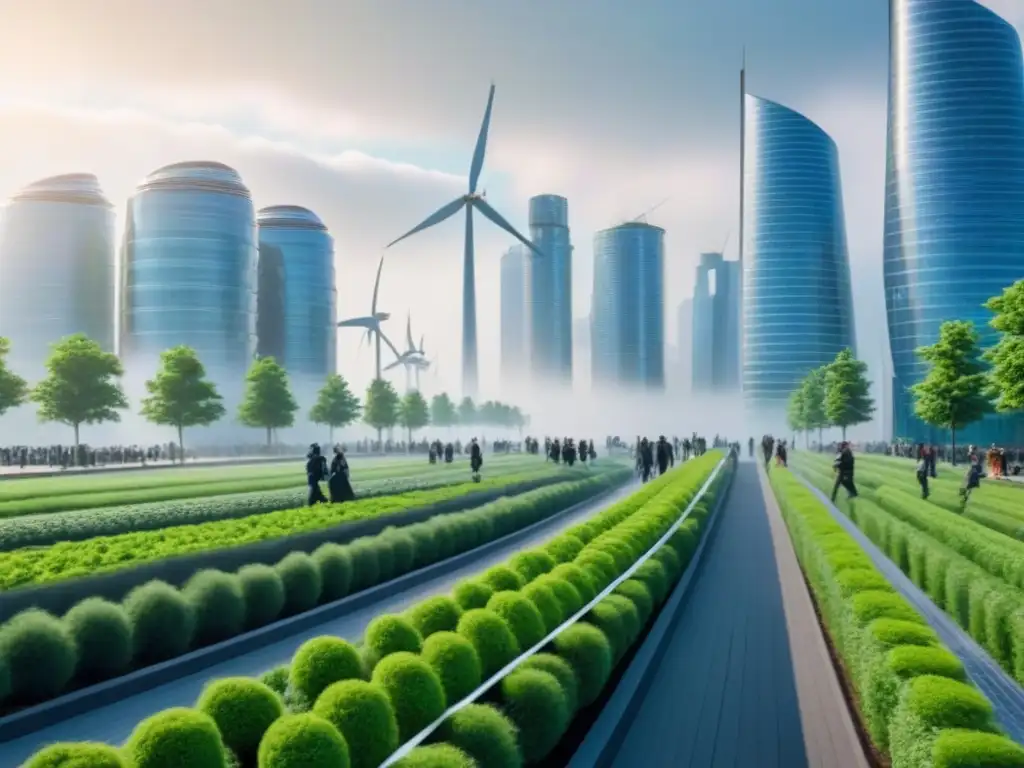 Metrópolis verde del futuro: arquitectura sostenible y naturaleza urbana Un paisaje urbano vibrante con modernos edificios verdes y espacios naturales