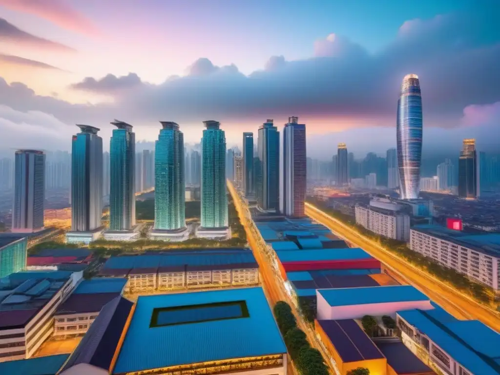 Skyline vibrante: Metrópolis del Sudeste Asiático en 8k Un paisaje urbano vibrante en un próspero metrópolis del Sudeste Asiático