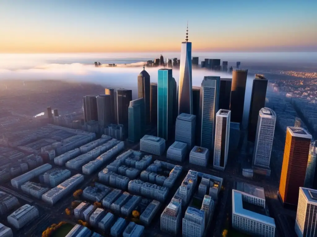 Esplendor urbano: fusión de modernidad y tradición en la ciudad Un paisaje urbano vibrante que fusiona rascacielos futuristas con edificios históricos, mostrando el impacto de la inversión inmobiliaria global