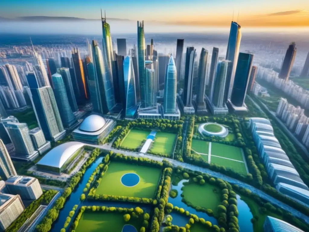 Esplendor urbano: ciudad moderna con rascacielos y espacios verdes Un paisaje urbano vibrante con rascacielos modernos y espacios verdes, reflejando la energía de Mercados inmobiliarios emergentes análisis
