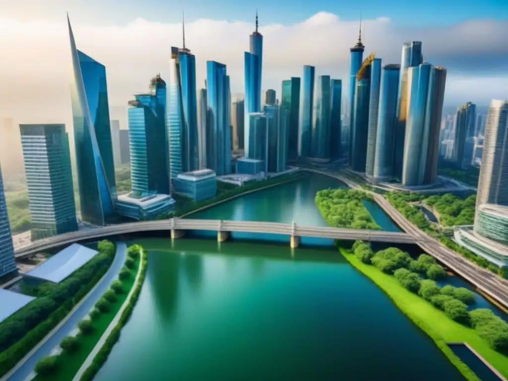 Metropolis vibrante: fusión de modernidad y tradición en la ciudad Un paisaje urbano vibrante con rascacielos modernos y elementos arquitectónicos tradicionales