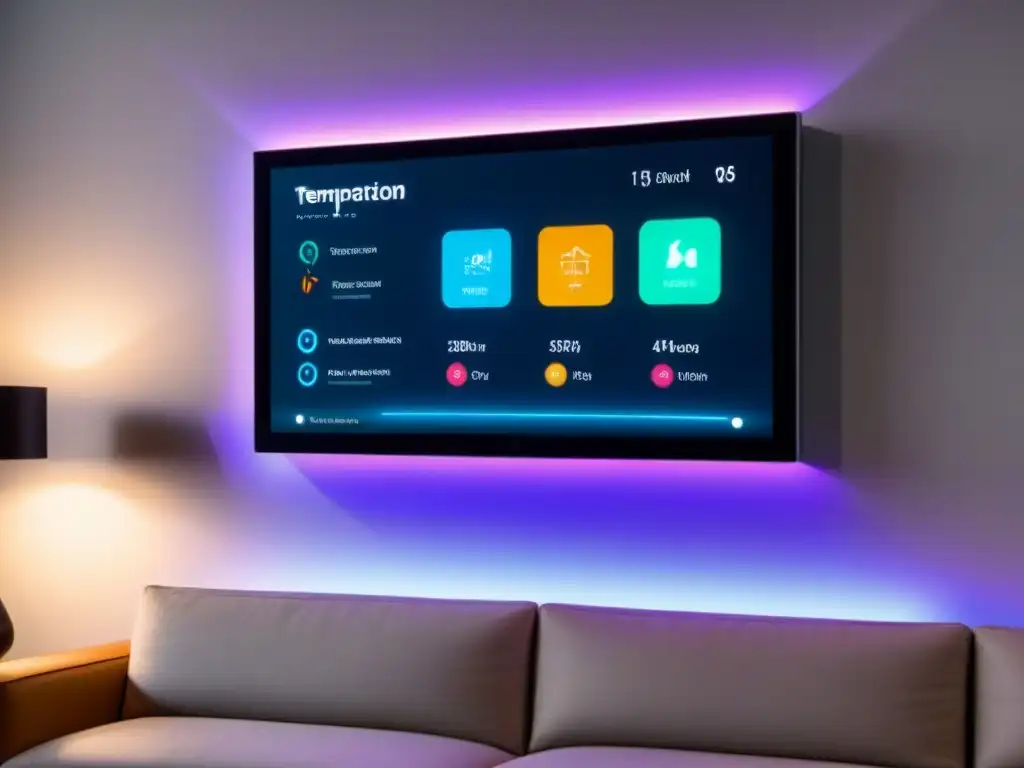 Panel de control domótico futurista en una casa inteligente Panel de control domótico de alta tecnología en una moderna casa inteligente