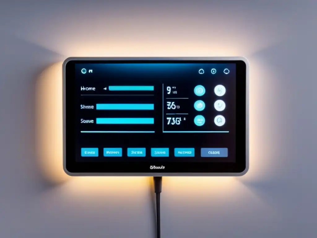 Panel de control smart home futurista: tecnología de vanguardia Panel de control domótico futurista con tecnologías avanzadas para propiedades inteligentes