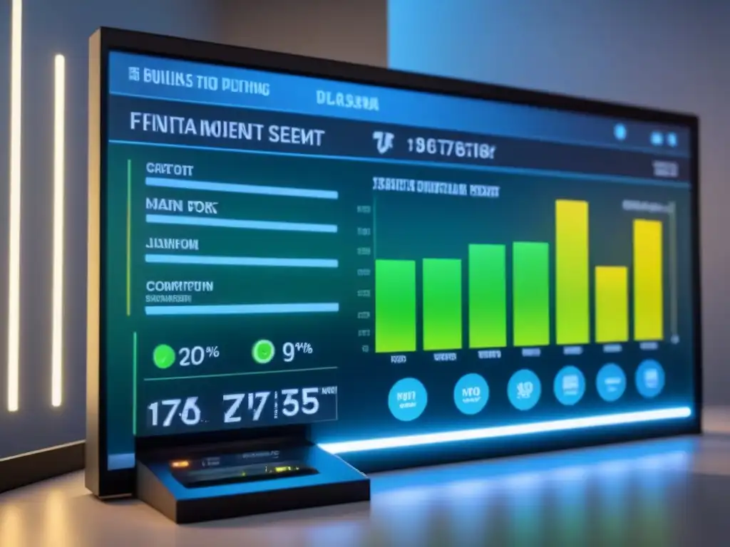 Panel de control inteligente de edificio: datos en tiempo real y eficiencia Panel de control de gestión de edificios inteligentes, datos en tiempo real y diseño futurista