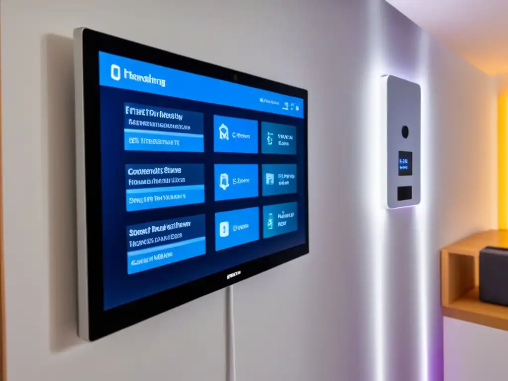 Panel de control de hogar inteligente futurista: tecnología y elegancia en un solo lugar Panel de control futurista en casa inteligente de lujo con tecnología de última generación