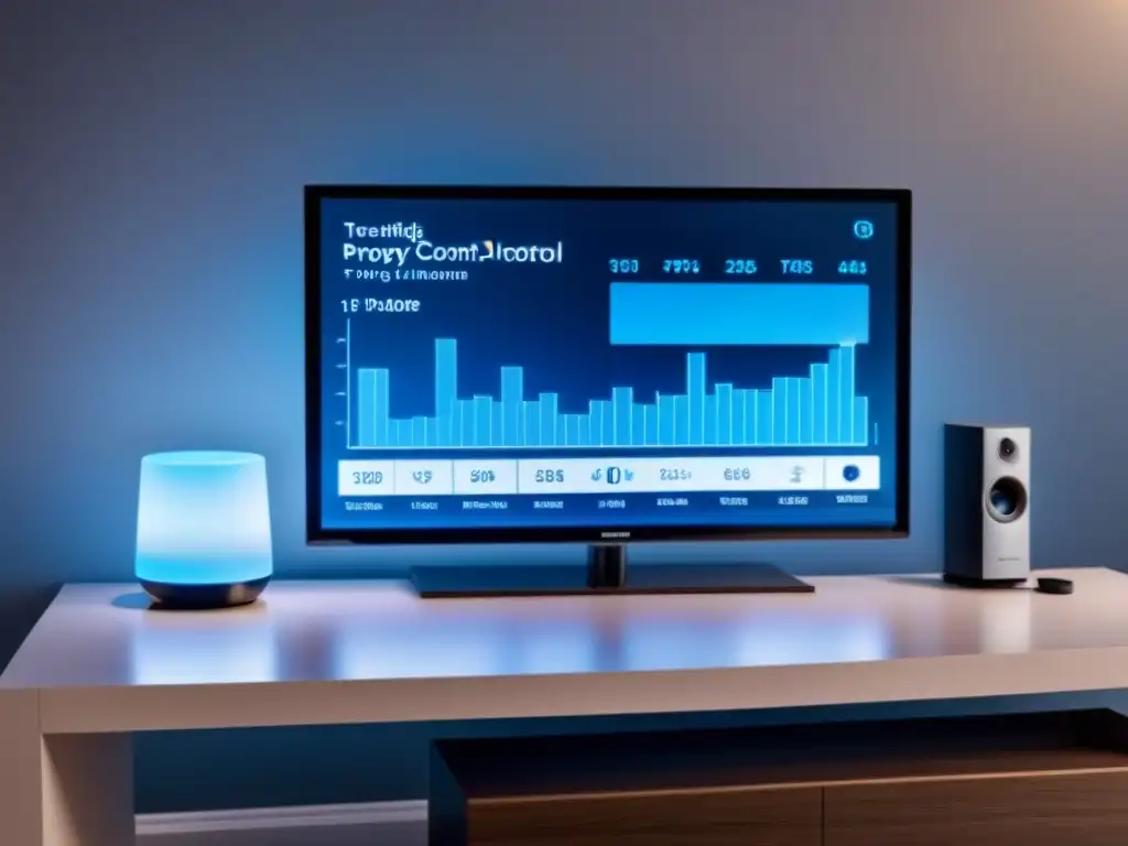 Panel de control inteligente futurista en 8k: tecnología avanzada para gestión inmobiliaria Panel de control futurista en casa inteligente con gráficos y datos