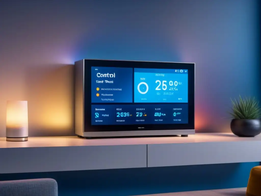 Panel de control futurista para hogar inteligente: diseño minimalista en 8k Panel de control futurista en hogar inteligente con aplicaciones para gestionar propiedades inteligentes