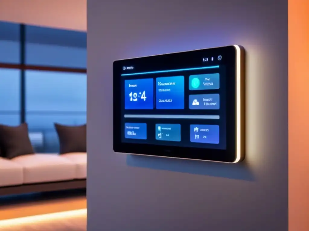 Panel de control de hogar inteligente en un espacio contemporáneo con domótica para inversores inmobiliarios internacionales