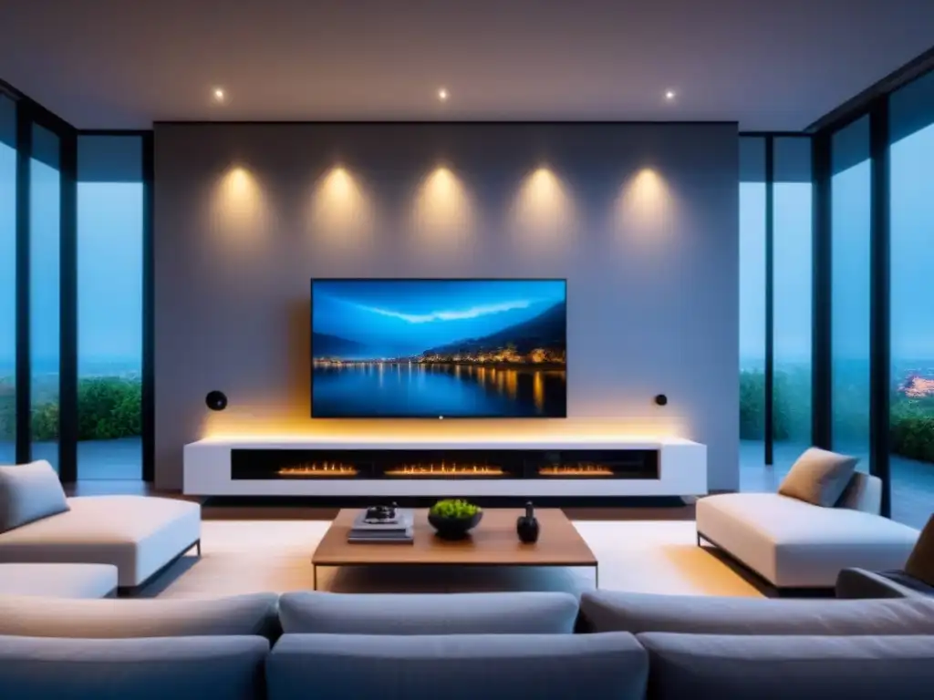 Sistema domótico moderno en casa inteligente Panel de control de hogar inteligente en una sala contemporánea, mostrando automatización en eficiencia operativa inmobiliaria