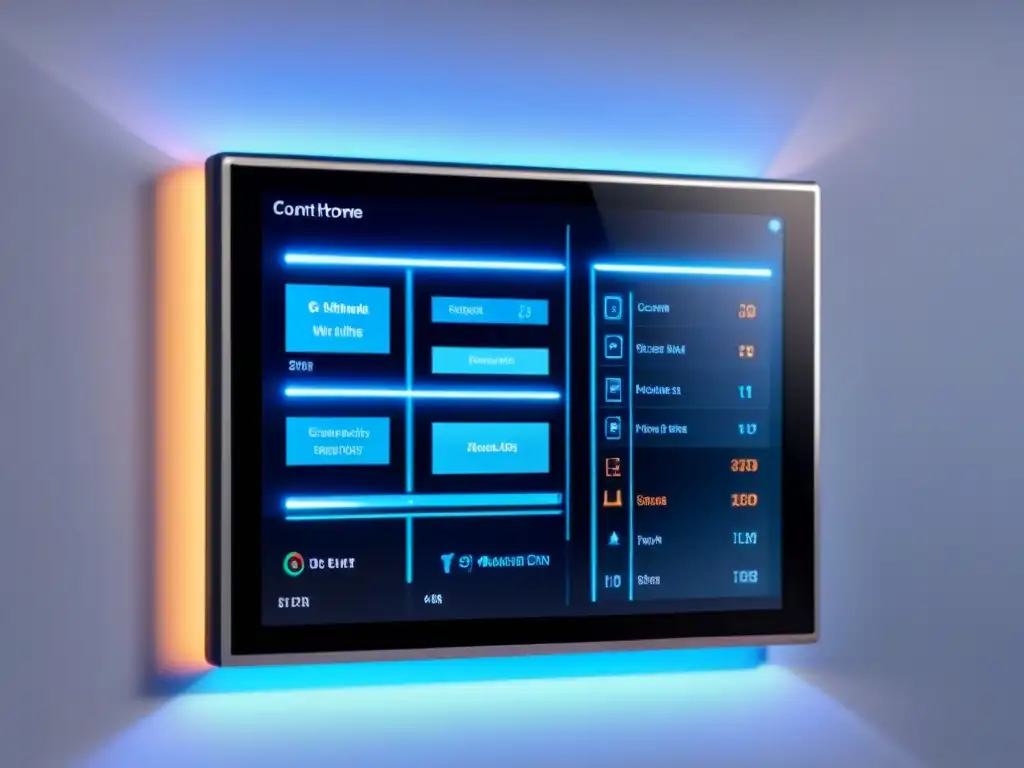 Panel de control domótico futurista para propiedades inteligentes en 8k Panel de control inteligente y futurista para propiedades, iluminado en azul