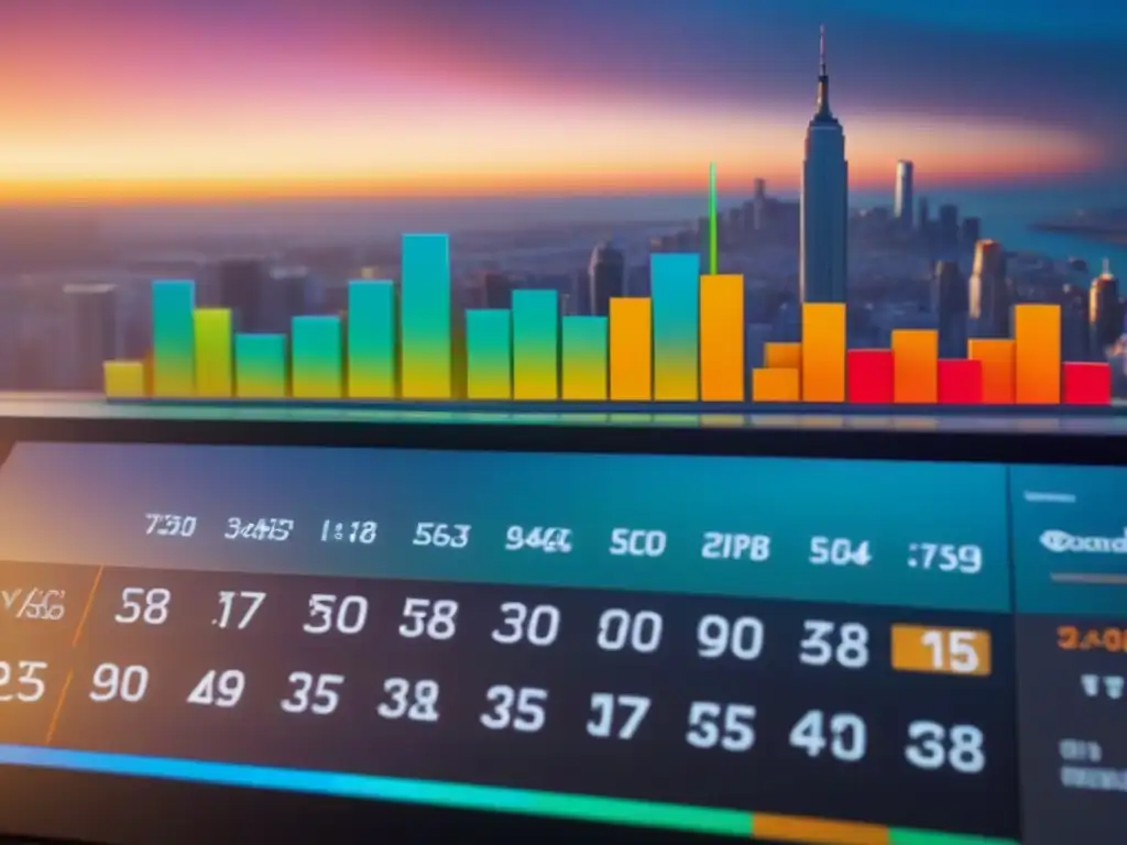 Dashboard ultrarrealista de análisis de marca en 8k Panel de control moderno y vibrante en oficina sofisticada con vista a la ciudad