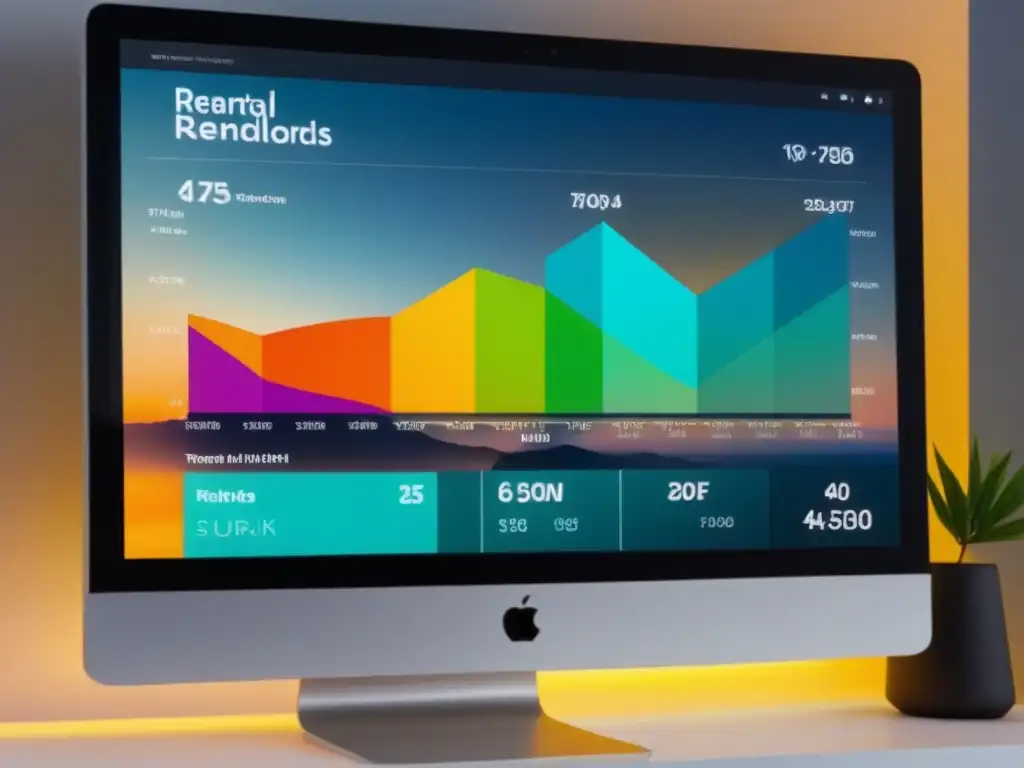 Tablero digital futurista de alquileres vacacionales Panel digital futurista con análisis datos alquileres vacacionales mercado en gráficos y colores vibrantes