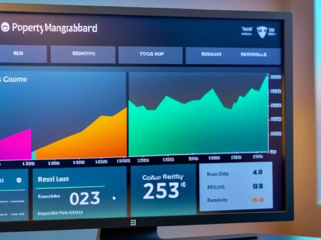 Panel de gestión inmobiliaria ultradetallado en pantalla digital futurista Panel de gestión inmobiliaria moderno y eficiente en pantalla digital transparente