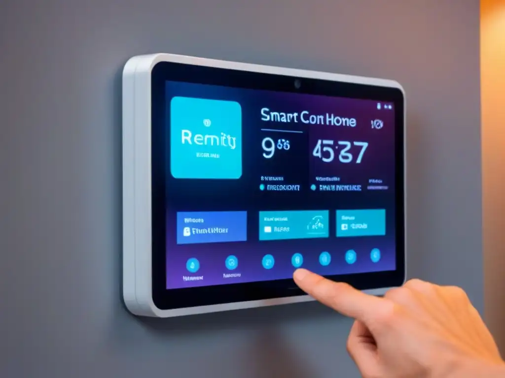 Panel de control domótico futurista para ahorro de energía Panel de u mejoras energéticas IoT en hogar, control remoto vía app móvil